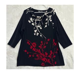 NWT Chico's Travelers Black Red Blossom Tunic Top 2 Large